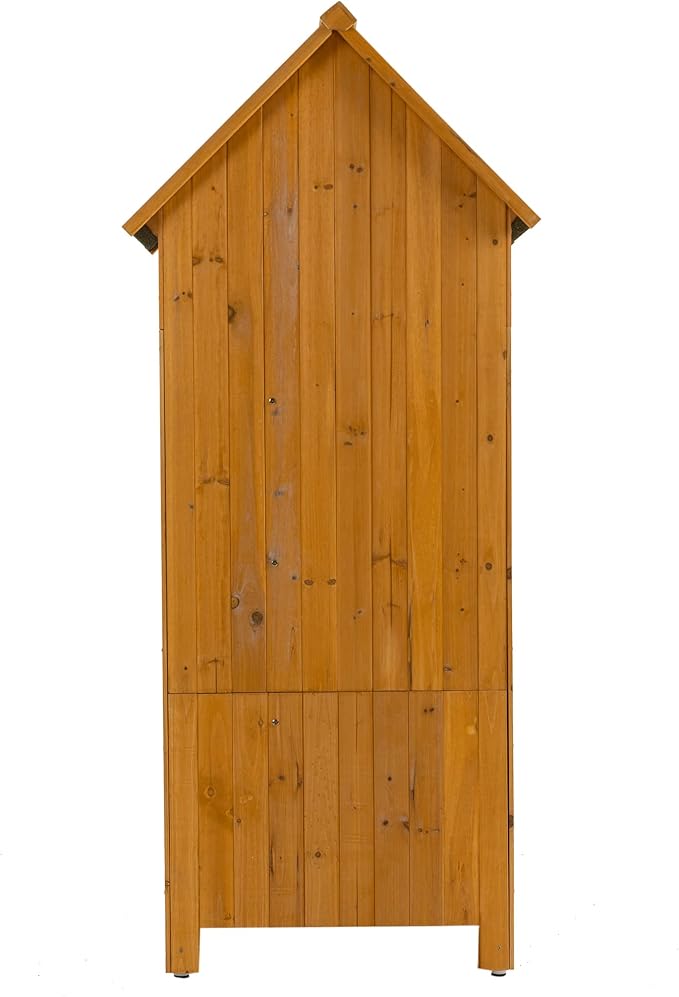 30.3" L X 21.3" W X 70.5" H Outdoor Storage Shed with Waterproof Roof, Solid Fir Wood Frame, and 3 Compartments for Garden Tools, Mower, and Hose,Natural Wood