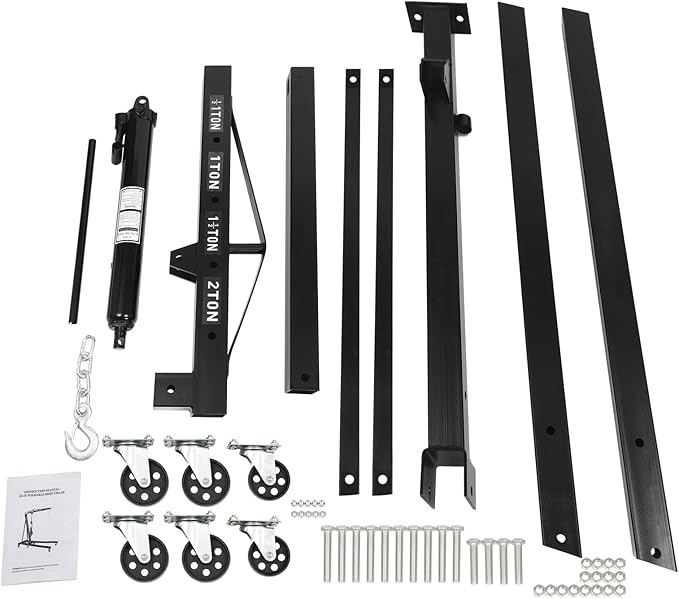Engine Lift Crane 2 Ton (4000lbs) Engine Hoist Heavy Duty Garage Hydraulic Lift Foldable & Adjustable Height w/ 6 Universal Wheels for Car Fixing, Workshops, Ports, Warehouses, Garage