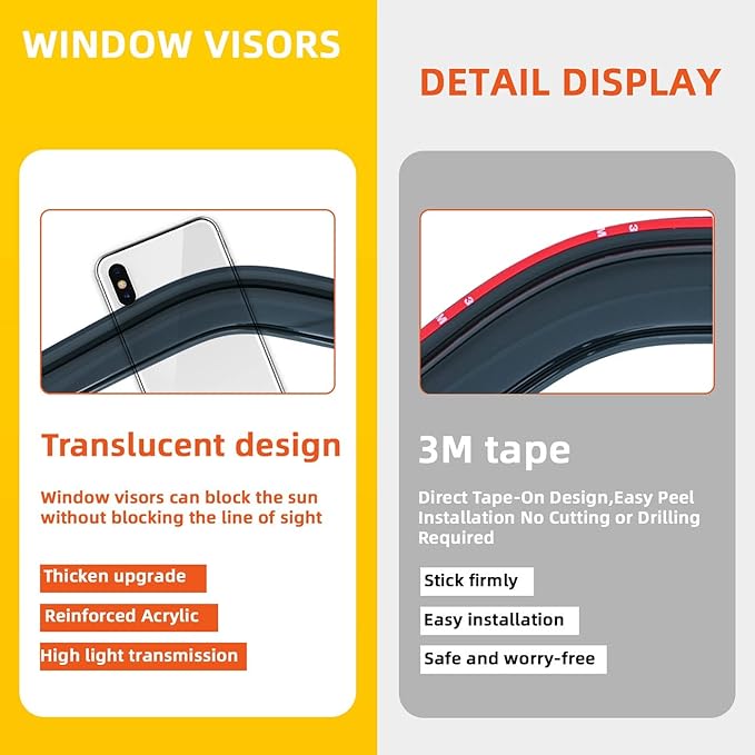 4 pcs Compatible with 2000-2004 Nissan Xterra Front+Rear Sun/Rain Guard Outside Mount Window Visors