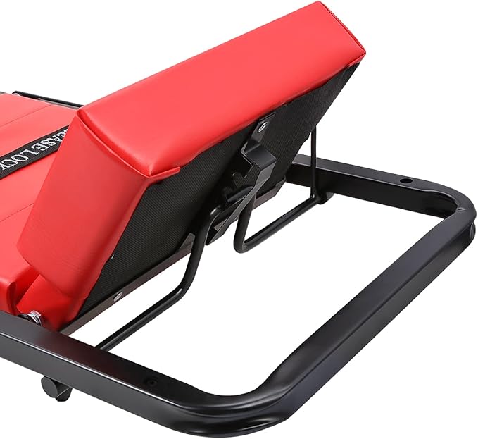 DNA Motoring TOOLS-00192 48" 2 IN 1 Folding Rolling Garage Shop Creeper Roller Seat, 7 Pcs 2" Casters, 350 Lbs Weight Capacity, Red