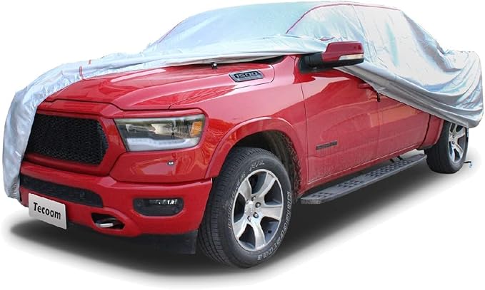 Tecoom Hard Shell Truck Car Cover Waterproof UV-Proof Windproof Zipper Design with Strap Buckle Fit for Ford F150 Ram 1500 Chevy Silverado Toyota Tundra GMC Sierra Full Size Truck Length Up to 233"