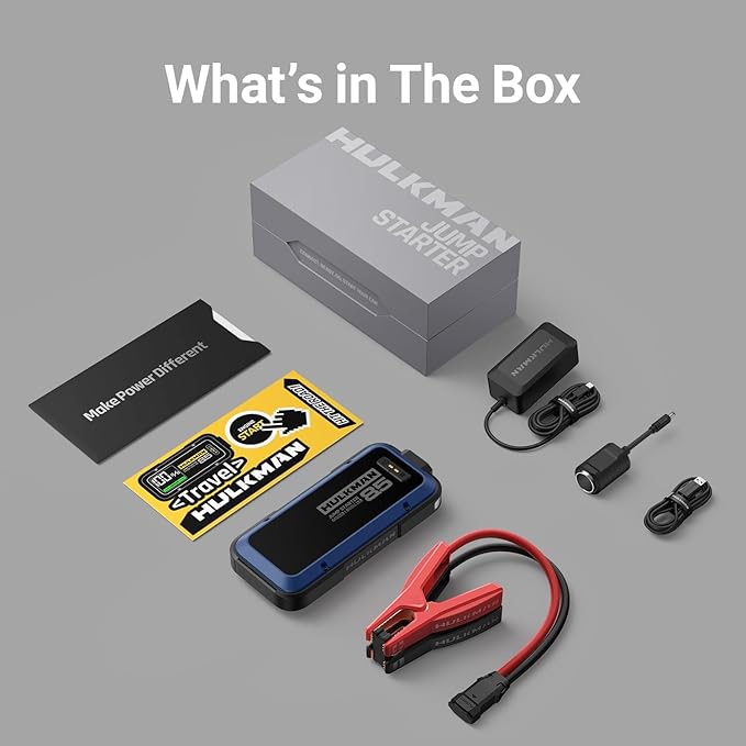 Hulkman Alpha85,Cobalt Blue, 2000A 74Wh Smart Jump Starter, 12V Portable Car Battery Booster with 3.3" Display, USB-C Power Pack,Includes 65W Wall Charger,Jumper Cables for up to 8.5L Gas/6.0L Diesel