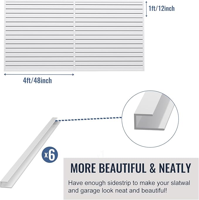 Slatwall Panel Garage Organizer PVC Slatwall Heavy Duty Wall Mounted Rack, Interlocking Slat Wall Panels for Tool Organization Peg Board(White 4 x 8 ft)