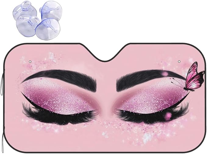 Hello Eyelashes Car Sun Shade Windshield Sunshade Foldable Front Window Shield Cover for Truck SUV