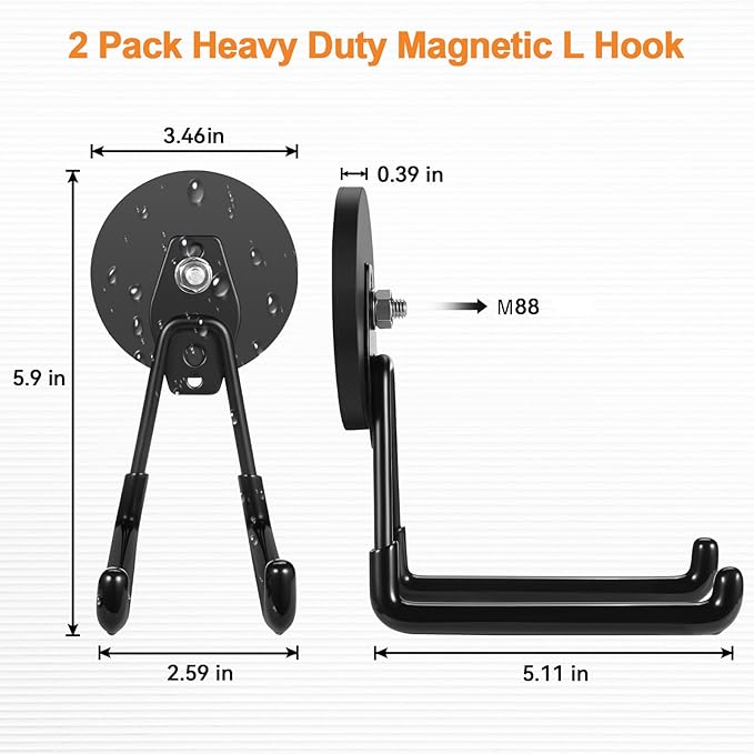 ENUODA Strong Magnetic Hooks Heavy Duty Large Magnet Hooks Heavy Duty Garage Storage Hook Utility Magnet Tool Holder for Metal Cabinet Pegboard Garage Shelve Tool Chest Garden Tools, 2PCS