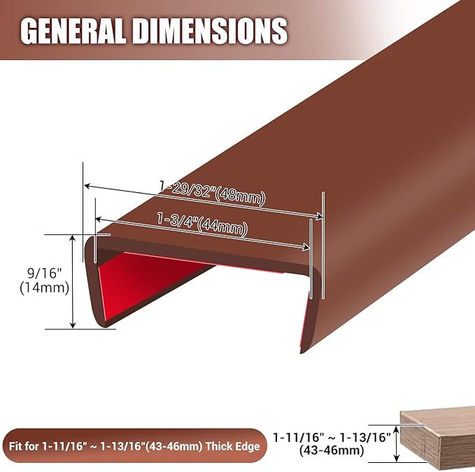 Rubber Edge Trim, Flexible Self-Adhesive U Shaped Peel and Stick Edge Banding, 1-3/4"(44.5mm) U Channel Protector, Edge Guards for Woods, Furniture, 20Ft, Brown Color