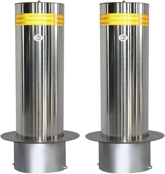 Steel Safety Bollard Post, Driveway Parking Interceptor Bollard, Crash Column Safety Warning Column, Parking Stopper for Garage, for Parking Barrier, Road Safety(Silver (2PCS))