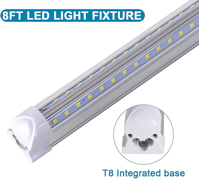 (12-Pack) 8ft LED Shop Light Fixture, 100W 15000LM 6000K, Cold White, V Shape, Clear Cover, Hight Output, Linkable Shop Lights, T8 LED Tube Lights for Garage 8 Foot with Plug