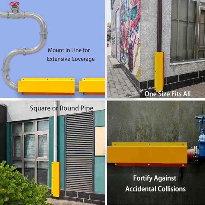 Pipe and Downspout Protector, Carbon Steel Guard Device, 39" H x 9" W x 6" D ，Yellow