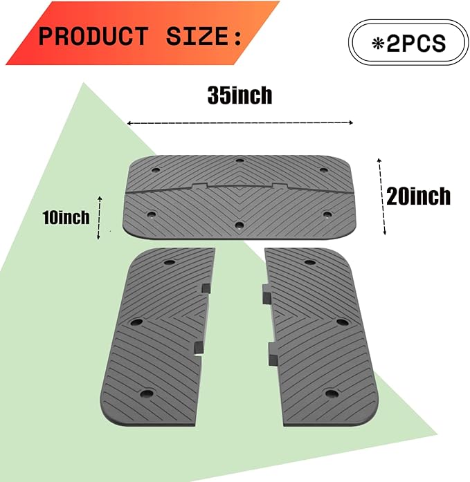 Speed Bumps for Driveway 35"x10"x1.8" Flexible Installation Connect Multiple Units for Any Road Width Asphalt Concrete Gravel Driveway (Left and Right Ends)
