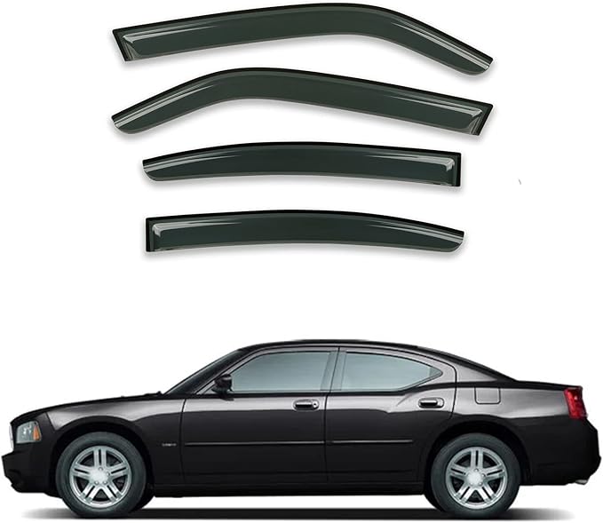 Smoke Side Window Visors Compatible with 06-10 Dodge Charger Sun/Rain Guards Wind Deflector 4pc