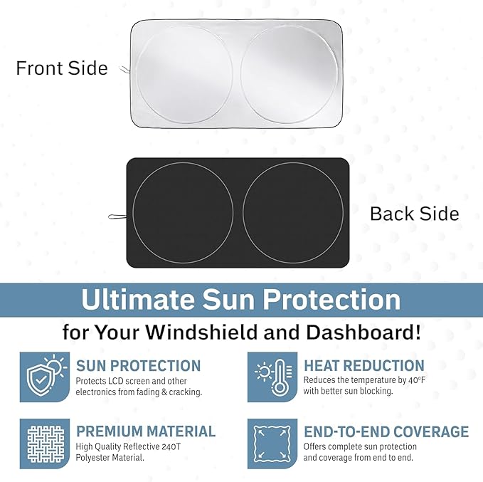 Foldable Windshield Sun Shade for Car – 240T Reflective UV and Heat Shield with Storage Bag | Keeps Interior Cool | Universal Fit for Sedans, SUVs, and Trucks – Medium (64" x 32")