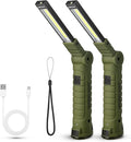 Suranew LED Worklight Flashlight, COB Rechargeable Work Lights with Magnetic Base 360 Degree Rotate and 5 Modes Portable Flood Light Inspection Construction Light for Car Repair (Army Green, 2 Pack)