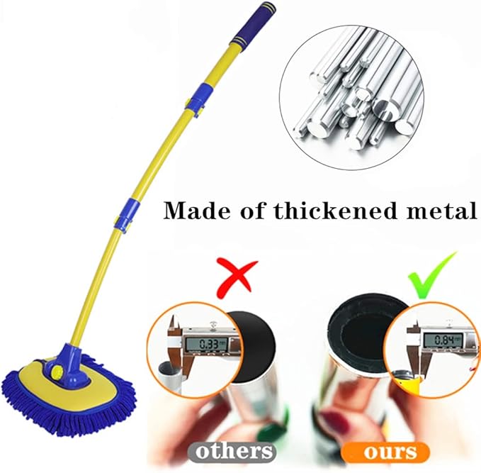 Car Wash Brush With Long Handle, Chenille Microfiber Mop Mitt, 1 Replacement Head, Wheel Brush Extension Pole, Cleaning Kit With Towels for Cars Trucks 5PCS