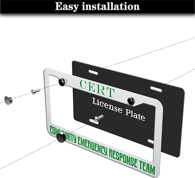 License Plate Frames Black Green Automotive Exterior Accessories Cert Community Emergency Response Team Aluminum Metal Car Accessory 2 Pack with Screw Covers Set
