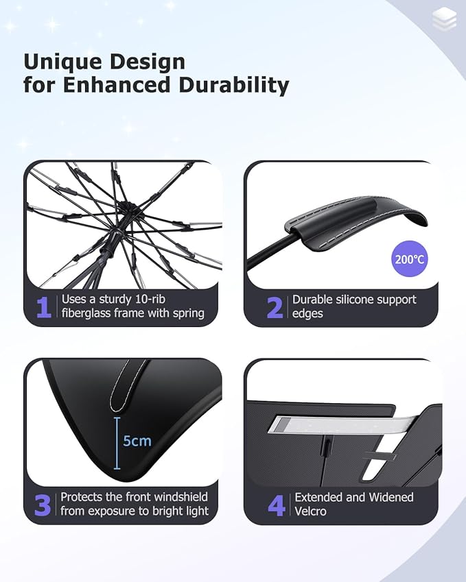 2025 Upgrade Car Windshield Sun Shade Windshield Sunshade Umbrella [Star Fabric] Protect Car from Sun Rays&Heat Damage Keeps Vehicle Cool, Spring Structure Edge Fits Sedans,SUVs,Trucks,Hatchbacks (S2)