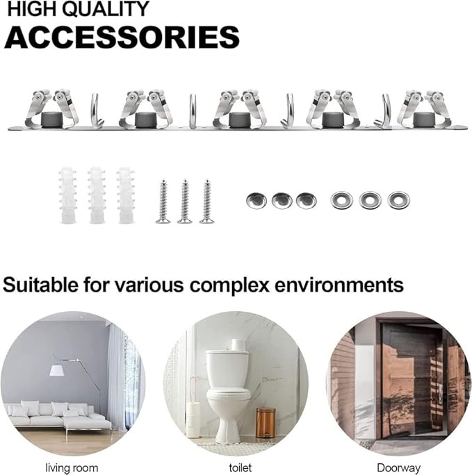 Mop and Broom Holder, 4 Positions 5 Hooks Heavy Duty Mop Hanger Wall Mounted Stainless Steel Organizer for Home Laundry Bathroom, Garage Storage Systems Utility Tools Rack