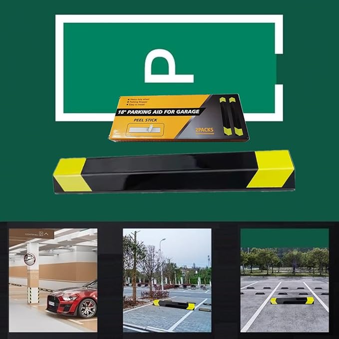 Heavy Duty Parking Aid for Garage, 16" Car Parking Stopper for Garage 2 Pack, Parking Aids Protects Car, Parking Stopper Easy to Install 2 Packs 16" L (2 Pack 16" L x 1.25H)