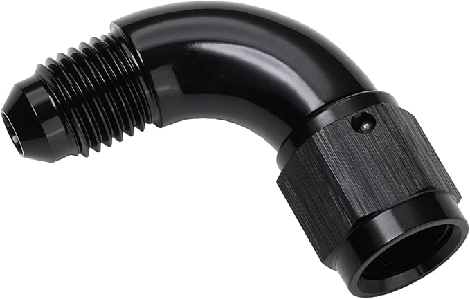 90 Degree 4AN Male to 4AN Female Swivel Full Flow Fitting Adapter Coupler Aluminum Black