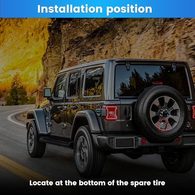 Backup Camera for Jeep Wrangler JK JKU Rubicon Sahara Sport Unlimited 2007-2018, Wide Angle Rear View Reverse Parking Off-Road Wheel Mount Camera