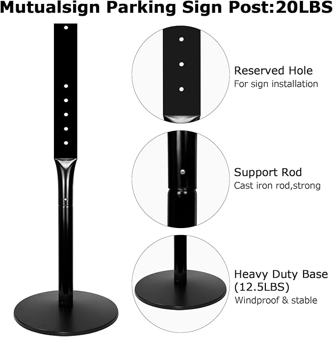 Parking Sign Post 49" Heavy Duty Cast Iron Parking Signs Stand, Movable Sign Stand for Hanging Signs, Black (20lbs, 2Packs)