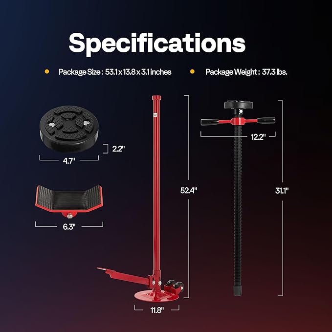 SPECSTAR Movable Underhoist Support Stand with Foot Pedal, 3/4 Ton 1650Lbs Capacity Jack Stand Lifting from 52 to 76 Inch with Replaceable Saddle and Steel Base