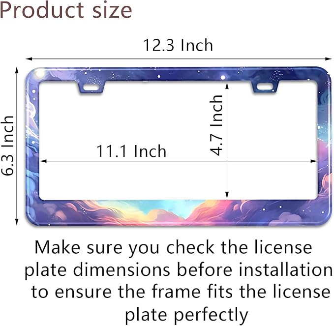 Space Galaxy License Plate Frame Blue Cloud Stars Sky Stainless Steel License Plate Holder Auto Parts Decoration with Screws License Plate Holder 12x6 Inch for Women Gift Car Accessories