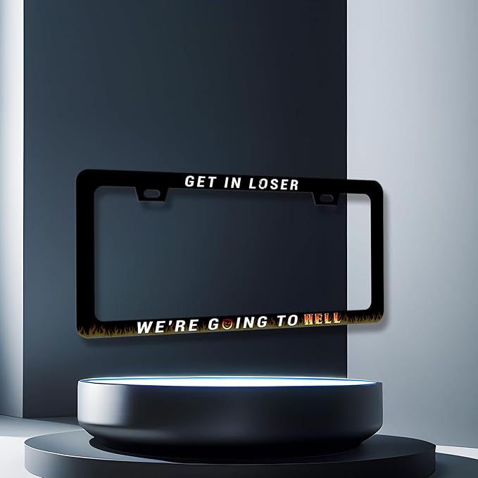 Get in Loser We're Going to Hell License Plate Frame Jesus License Plate Frames for Personalized Car Decorative Stainless Steel Funny License Plate Holder Christian Auto Part 12.2" x 6.2"