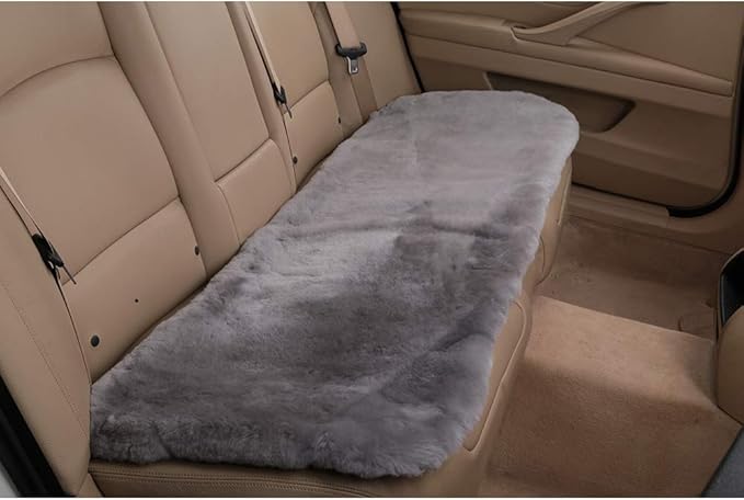 Fluffy Genuine Sheepskin Car Back Seat Cover for Auto Fuzzy Interior Accessories with Soft Wool Eco-Friendly Natural Fur Non-Slip (Misty Gray, Back)