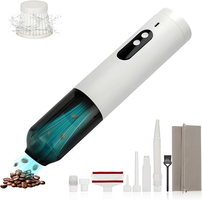 Mini Car Vacuum, 5 in 1 Cordless Handheld Vacuum Cleaner 16800Pa Suction Power, Type-C Charge & LED Display, Multi-Nozzles, Blowing & Inflating Lighting Modes Portable Vacuum for Car Office Pet Home