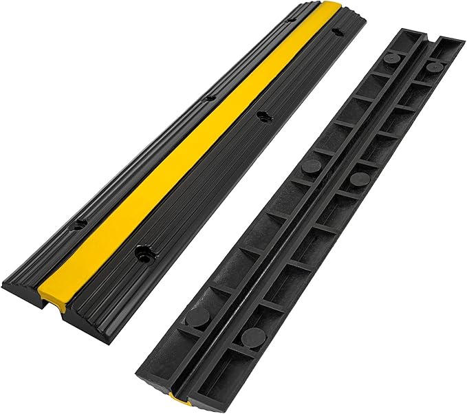 CXRCY Cable Protector Ramp 4 Pack of 1-Channel Rubber Hose Ramp, 22046Lbs Capacity Heavy Duty Speed Bumps Hose Cord Protector Ramps for Driveway&Outdoor/Wire/Hose/Pipe Hider