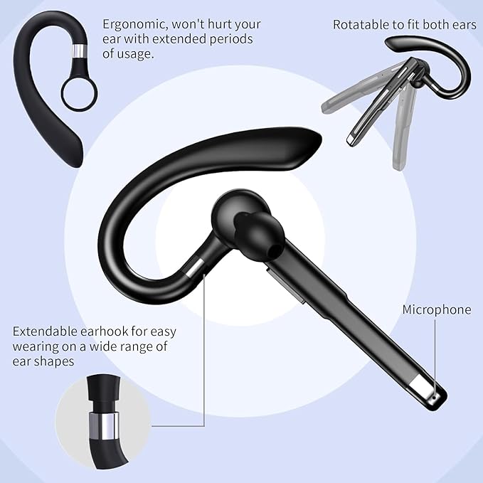 Bluetooth Headset, Wireless Bluetooth Earpiece with mic Trucker Headset for Phone Case Office Phones Built-in Microphone Headphones Manos Libres Noise Cancelling(Black+Silver)