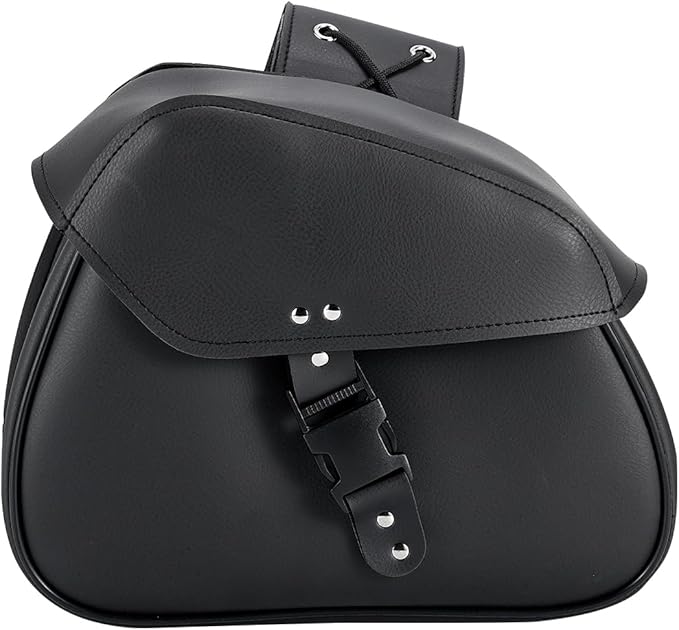 Motorcycle Saddle Bags Synthetic Leather Luggage Bag Waterproof Throw Over Saddlebags For Motorcycle Softails Sportsters Choppers Dyna V-star Shadow (Single Buckle, Black, 12.6 X 8 X 10)