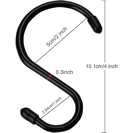 24 Pack 4 inch Large Vinyl Coated S Hooks with Rubber Stopper Non Slip Heavy Duty S Hook, Steel Iron Rubber Coated Closet S Hooks for Hanging Jeans Necklace Plants Cups Jewelry Pot Pan Towels, Black