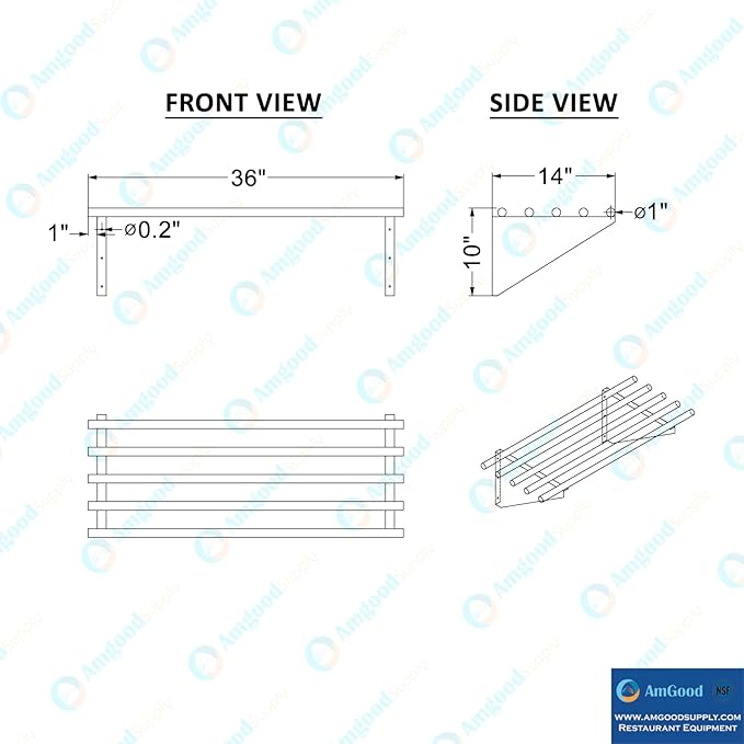 AmGood 14 in. x 36 in. NSF Stainless Steel Tubular Wall Shelf | Heavy-Duty Metal Shelving for Appliances & Equipment | Ideal for Kitchen, Restaurant, Garage, Laundry, Utility Room