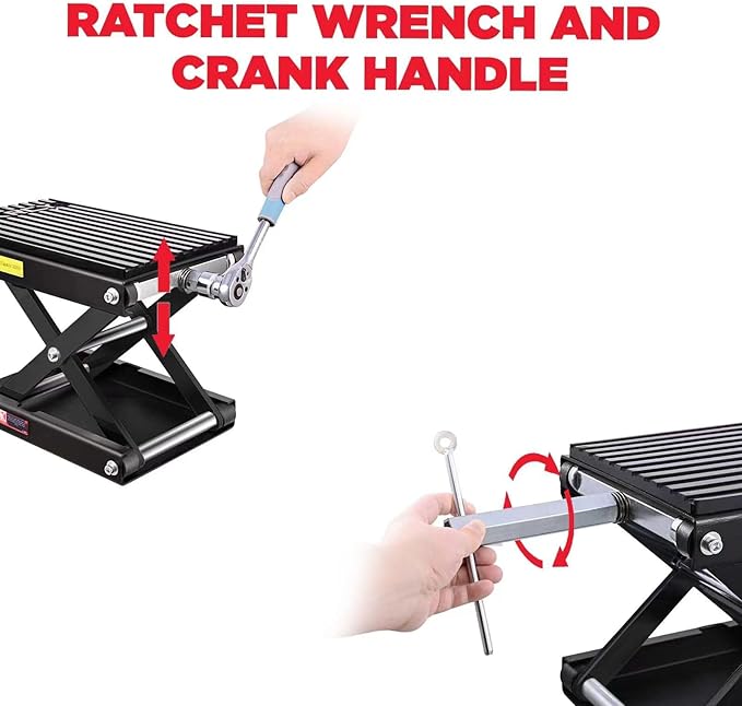 CXRCY 1200 LBS Motorcycle Lift Scissor Jack Black Upgraded Dirt Bike ATV Motorcycle Hoist Stand with Ratchet Wrench,Crank Handle,Thickened Rubber Pad,Wide Deck