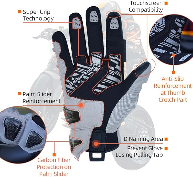 Seibertron SPS Series Touchscreen Motorcycle Motocross BMX ATV MTB Bicycle Cycling Full or Half Finger Gloves Adult and Youth
