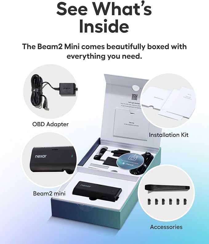 Nexar Beam2 Mini Dash Cam Car Camera 256GB Storage 24H Parking Mode Wide Angle FHD Lens Wireless Dash Camera for Cars Includes $25 OBD Hardwire Kit for Continuous Power
