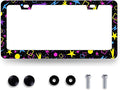Psychedelic Stars License Plate Frame Colorful Galaxy License Plate Holder Stainless Steel Front and Rear Car Tags Auto Parts Funny License Plate Decoration with Screws for Men Women 12.2"x 6.2"