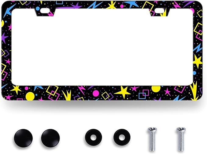 Psychedelic Stars License Plate Frame Colorful Galaxy License Plate Holder Stainless Steel Front and Rear Car Tags Auto Parts Funny License Plate Decoration with Screws for Men Women 12.2"x 6.2"