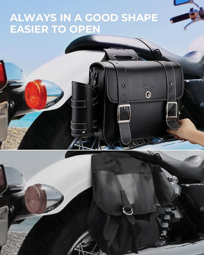 KEMIMOTO Motorcycle Saddlebags Throw Over Saddle bags 20L Faux Leather Side Luggage Bags with cup holder for Sportster Softail Dyna Rebel Shadow Universal Black