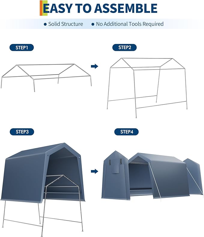 6x8 FT Motorcycle Shed, Durable Outdoor Motorcycle Storage Tent with Roll-Up Ventilated Zipper Door and Windows, Outdoor Garage Canopy for Motorcycle, Bike