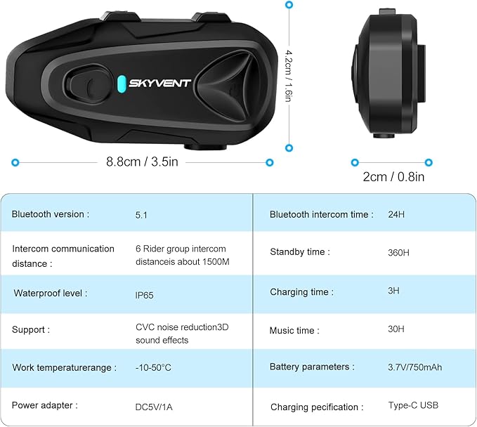 Q4 Motorcycle Bluetooth Communication System Headset Intercom, 4 Riders 1500m Music Sharing, FM, Noise Cancellation, IP65 Waterproof, Dual Pack (Q4)