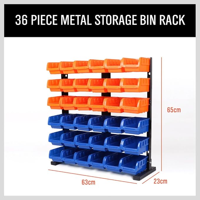 HORUSDY Storage Bins Parts Rack 36Pcs Bin Organizer Garage Plastic Shop Tool, Tools for Men