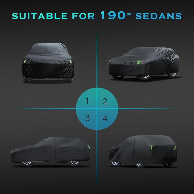 SUV Car Cover Waterproof All Weather for Automobiles, Size S2 Universal Fit for Toyota RAV4, Honda CRV, BMW X3, Hyundai Santa Fe, Nissan Rogue, Subaru Outback, Kia Sorento, Audi Q5 etc.(182-190 inch)