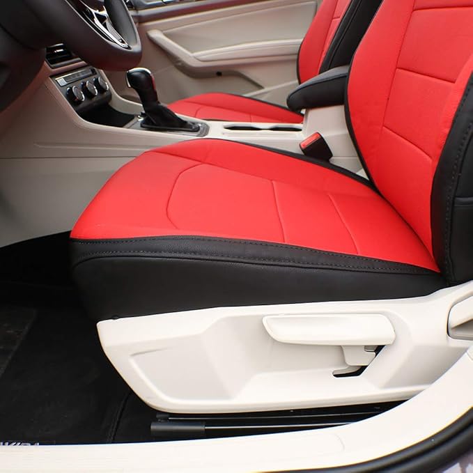 EKR Sportage Seat Covers Custom Fit for KIA Sportage S,EX,LX,SX,SX Turbo 2017 2018 2019 2020 2021 2022 Leather Car Seat Cover Full Set - Faux Leather (Black with Red Piping)