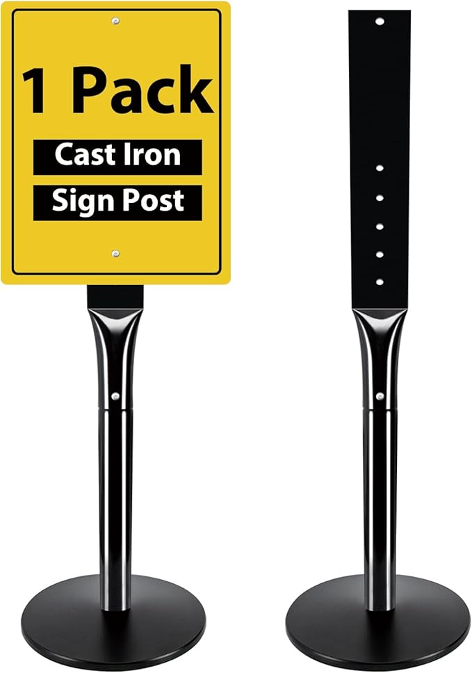 Parking Sign Post with Base - 15 Lbs Heavy Duty Parking Sign Stand for Hanging Traffic Construction Street Warning Notice, Movable Black Cast Iron Base Stand for Outdoor Use, 1 Pack