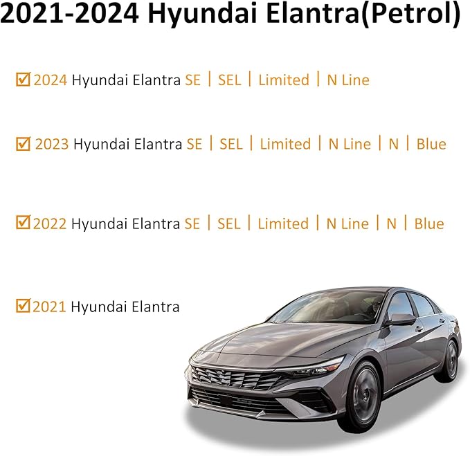 Binmotor- Floor Mats for Hyundai Elantra 2021-2025, Front & 2nd Row,TPE All Weather Car Accessories Mats Elantra, Custom Fit Floor Liners Waterproof, Nonslip