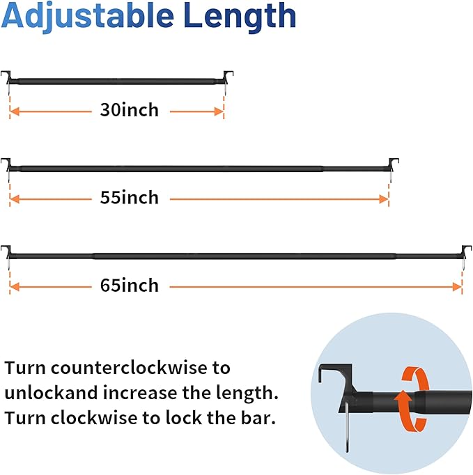 Car Clothes Hanger Bar - Heavy Duty Car Clothes Rack Expanded to 65 Inches - Adjustable Telescopic Clothes Rod for Car, Travel, Suv, Truck, Automotive