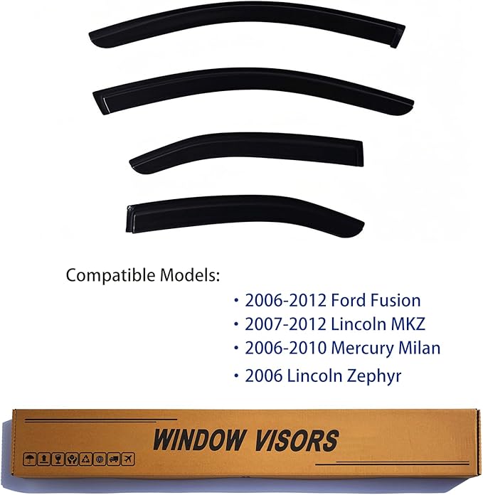 Window Visors Rain Guards fits 2006-2012 Ford Fusion, Out-Channel Window Wind Deflectors Vent Shades Accessories for 2007-2012 Lincoln MKZ, 2006-2010 Mercury Milan, 2006 Lincoln Zephyr, 4 Pcs